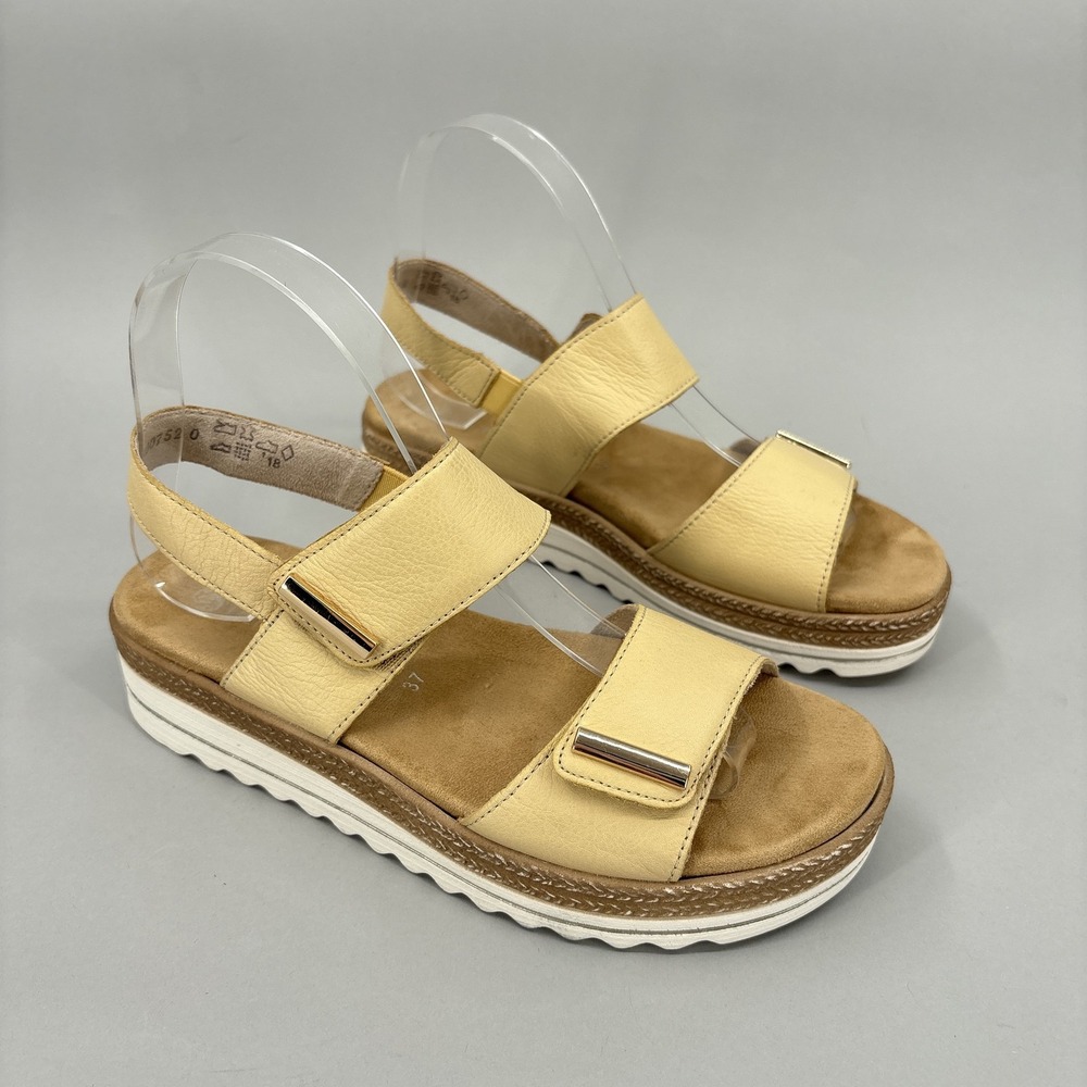 Remonte Sandals Shoes Womens Size 6.5 37 Tan Leather Slingback Platform Wedge